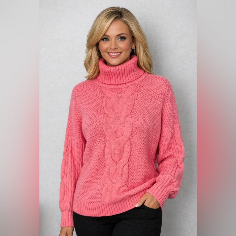 Zenana Outfitters Vibrant Pink Cowl Neck Sweater